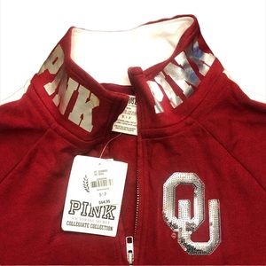 PINK by VS Blingy OU Sweatshirt! Crimson & Cream SZ SMALL